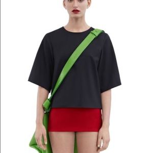 Acne Studios Navy Wool Asymmetric Short Sleeve Top